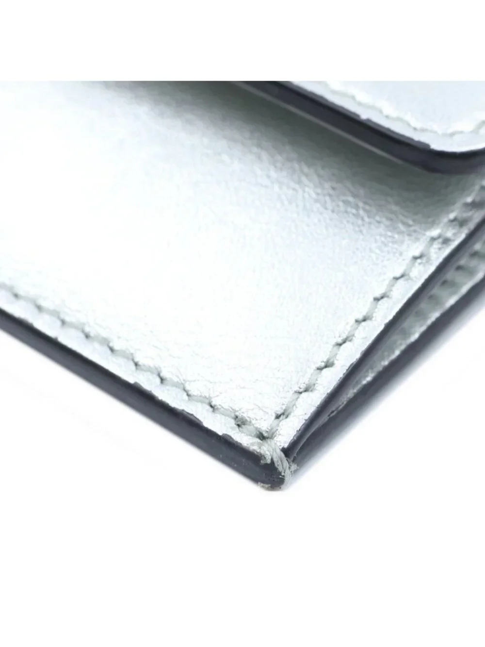 Fendi Logo Embossed Coin Leather Card Case Silver